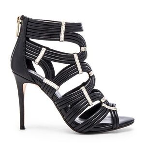 Raye Britt Heel Leather Strappy Sandal Size 38 Black